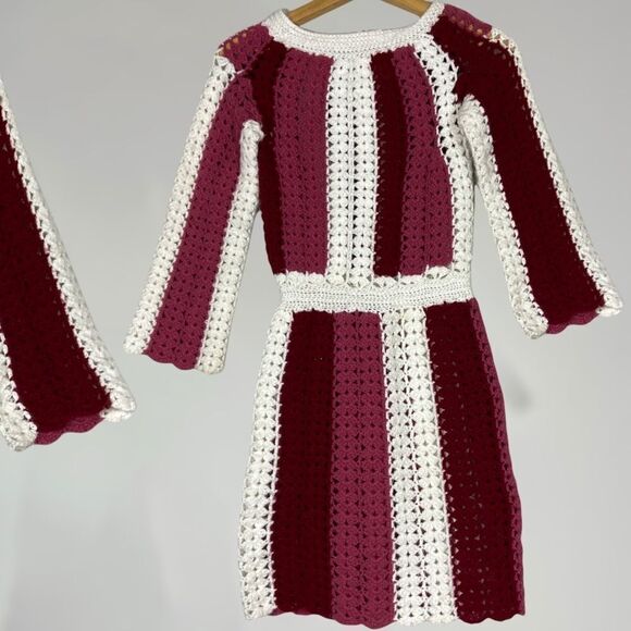 VINTAGE striped crochet mini sweater dress long sleeve - Picture 5 of 7